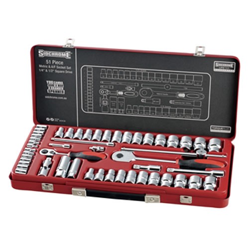 SIDCHROME SOCKET SET 1/4'' & 1/2'' DRIVE MET/AF 51PC 